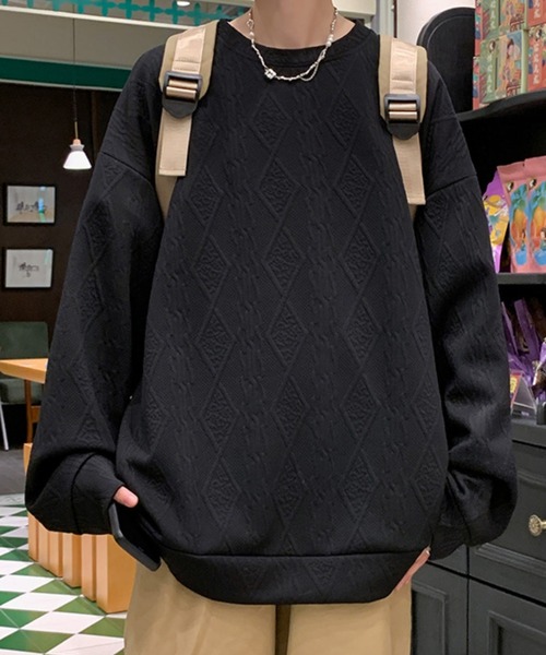Anchor Smith（アンカー スミス）の「オーバーサイズケーブルエンボスカットソー（Tシャツ/カットソー・メンズ・ブラック/グレイッシュベージュ/ホワイト・L/M）」の6枚目の写真