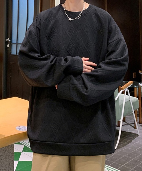 Anchor Smith（アンカー スミス）の「オーバーサイズケーブルエンボスカットソー（Tシャツ/カットソー・メンズ・ブラック/グレイッシュベージュ/ホワイト・L/M）」の16枚目の写真