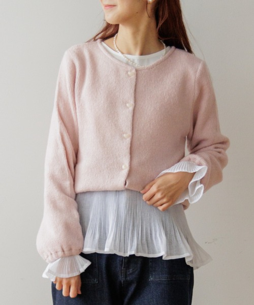 flower（フラワー）の「ピュアハートカーディガン（ニット/セーター・レディース・ホワイト/ピンク・FREE）」の2枚目の写真