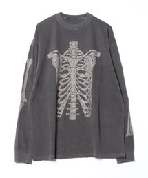 XU | ストリートファッション XU エックスユー skeleton long sleeve tee スケルトンロングスリーブティー ロンT プリントT ロゴT オーバーサイズ 韓国ファッション 韓国ストリート Y2K(Tシャツ/カットソー)
