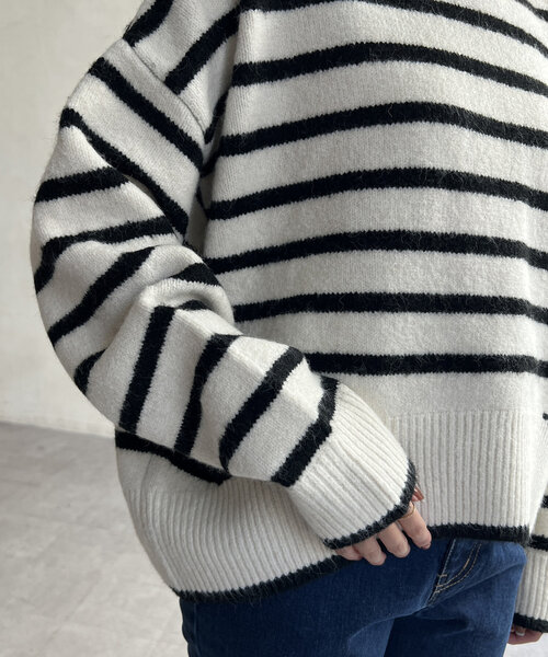 ◆ ワイズ ハイネック ニット アシメントリー ホワイト ブラック 白 黒 M セール】BACKスリットハイネックプルオーバー（ニット/セーター