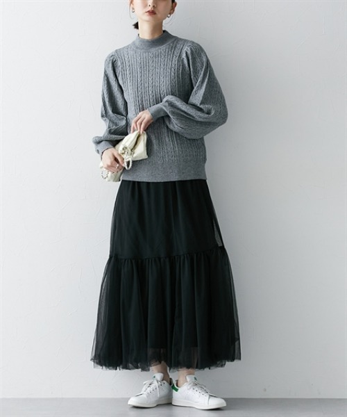 nissen（ニッセン）の「ボリュームチュールギャザースカート（スカート・レディース・グレー/ブラック・L/M/S/LL）」の3枚目の写真