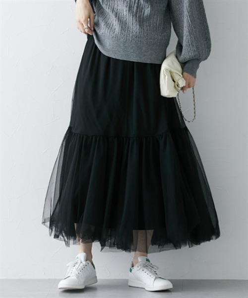 nissen（ニッセン）の「ボリュームチュールギャザースカート（スカート・レディース・グレー/ブラック・L/M/S/LL）」の7枚目の写真