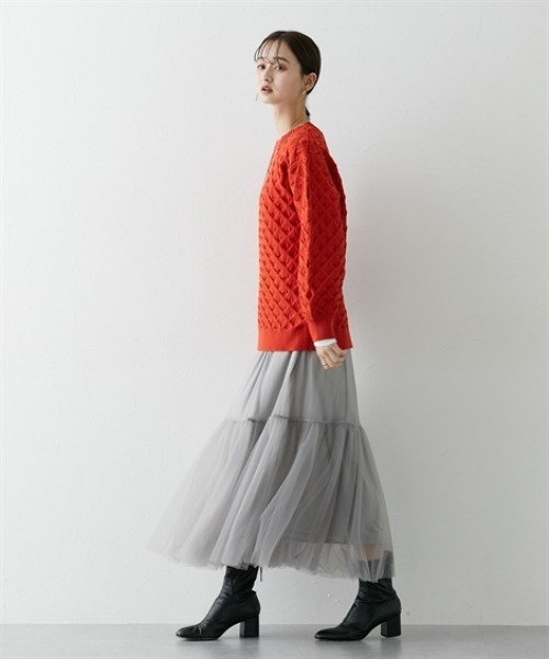 nissen（ニッセン）の「ボリュームチュールギャザースカート（スカート・レディース・グレー/ブラック・L/M/S/LL）」の8枚目の写真