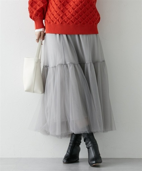 nissen（ニッセン）の「ボリュームチュールギャザースカート（スカート・レディース・グレー/ブラック・L/M/S/LL）」の13枚目の写真