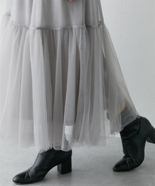 nissen（ニッセン）の「ボリュームチュールギャザースカート（スカート・レディース・グレー/ブラック・L/M/S/LL）」の18枚目の写真