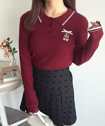 バレエ刺繍リボンポロニット【ZOZOTOWN限定アイテム】
