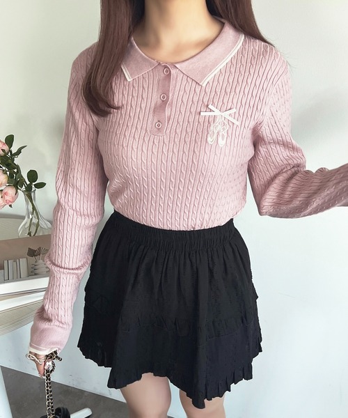 セール】バレエ刺繍リボンポロニット【ZOZOTOWN限定アイテム】（ニット