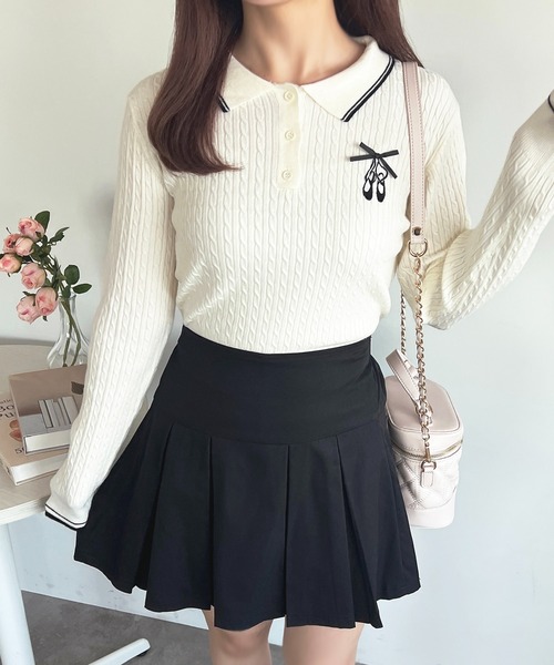 apres jour(アプレジュール)の「バレエ刺繍リボンポロニット【ZOZOTOWN限定アイテム】(ニット/セーター・レディース・レッド/ピンク/ブラウン/オフホワイト・X-LARGE/フリー)」の7枚目の写真