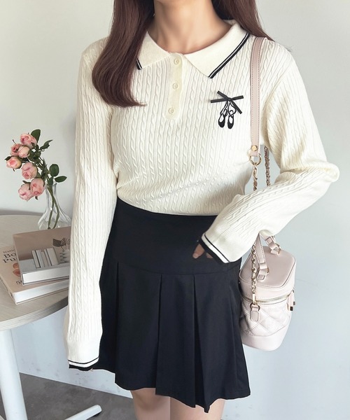 apres jour(アプレジュール)の「バレエ刺繍リボンポロニット【ZOZOTOWN限定アイテム】(ニット/セーター・レディース・レッド/ピンク/ブラウン/オフホワイト・X-LARGE/フリー)」の8枚目の写真