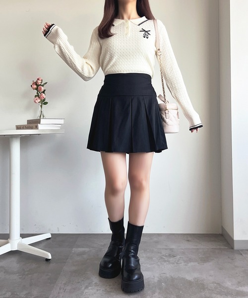 apres jour(アプレジュール)の「バレエ刺繍リボンポロニット【ZOZOTOWN限定アイテム】(ニット/セーター・レディース・レッド/ピンク/ブラウン/オフホワイト・X-LARGE/フリー)」の9枚目の写真