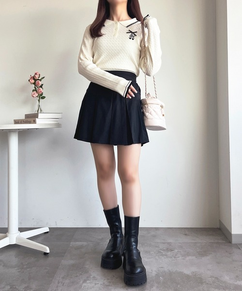 apres jour(アプレジュール)の「バレエ刺繍リボンポロニット【ZOZOTOWN限定アイテム】(ニット/セーター・レディース・レッド/ピンク/ブラウン/オフホワイト・X-LARGE/フリー)」の10枚目の写真
