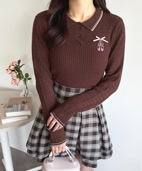 apres jour(アプレジュール)の「バレエ刺繍リボンポロニット【ZOZOTOWN限定アイテム】(ニット/セーター・レディース・レッド/ピンク/ブラウン/オフホワイト・X-LARGE/フリー)」の12枚目の写真