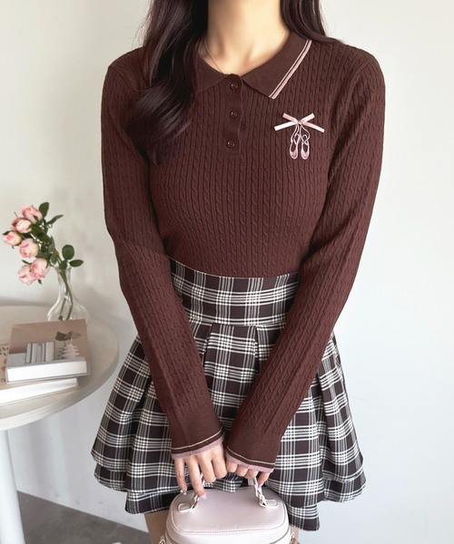 apres jour(アプレジュール)の「バレエ刺繍リボンポロニット【ZOZOTOWN限定アイテム】(ニット/セーター・レディース・レッド/ピンク/ブラウン/オフホワイト・X-LARGE/フリー)」の13枚目の写真
