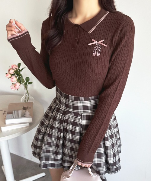 セール】バレエ刺繍リボンポロニット【ZOZOTOWN限定アイテム】（ニット