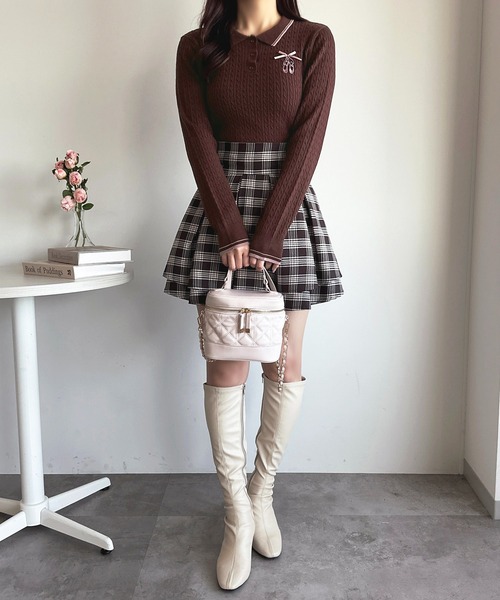 apres jour(アプレジュール)の「バレエ刺繍リボンポロニット【ZOZOTOWN限定アイテム】(ニット/セーター・レディース・レッド/ピンク/ブラウン/オフホワイト・X-LARGE/フリー)」の16枚目の写真