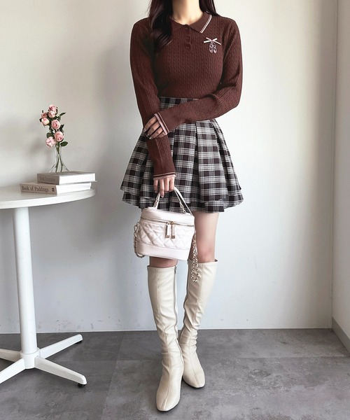 apres jour(アプレジュール)の「バレエ刺繍リボンポロニット【ZOZOTOWN限定アイテム】(ニット/セーター・レディース・レッド/ピンク/ブラウン/オフホワイト・X-LARGE/フリー)」の17枚目の写真