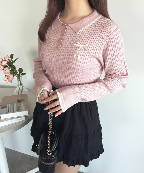 apres jour(アプレジュール)の「バレエ刺繍リボンポロニット【ZOZOTOWN限定アイテム】(ニット/セーター・レディース・レッド/ピンク/ブラウン/オフホワイト・X-LARGE/フリー)」の20枚目の写真