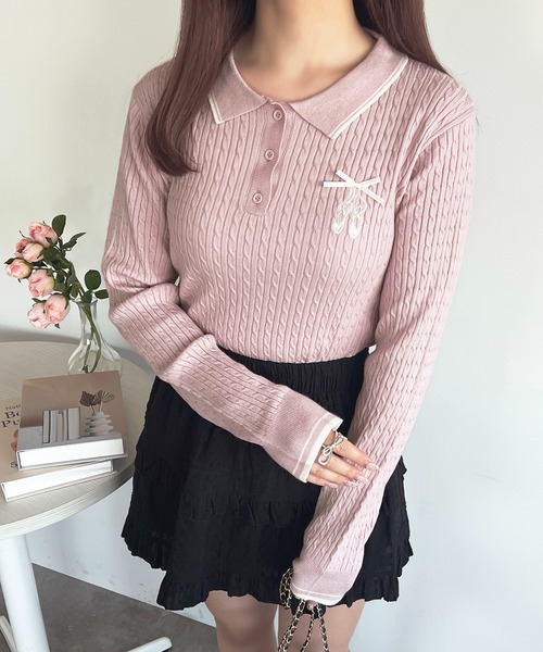 セール】バレエ刺繍リボンポロニット【ZOZOTOWN限定アイテム】（ニット