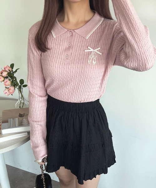 apres jour(アプレジュール)の「バレエ刺繍リボンポロニット【ZOZOTOWN限定アイテム】(ニット/セーター・レディース・レッド/ピンク/ブラウン/オフホワイト・X-LARGE/フリー)」の19枚目の写真