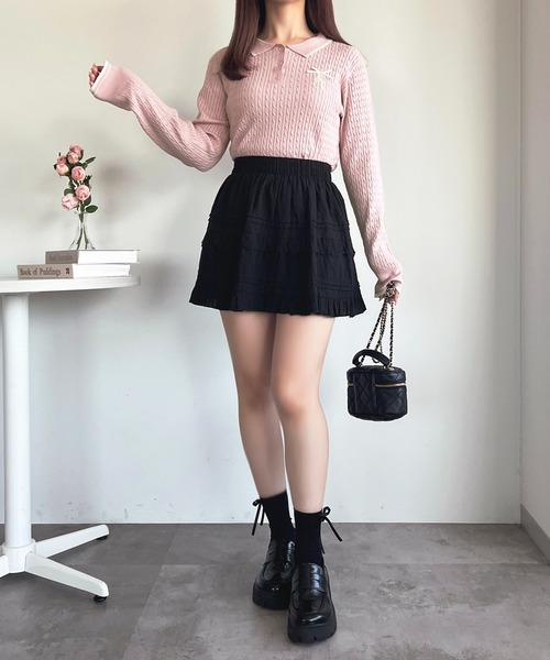 apres jour(アプレジュール)の「バレエ刺繍リボンポロニット【ZOZOTOWN限定アイテム】(ニット/セーター・レディース・レッド/ピンク/ブラウン/オフホワイト・X-LARGE/フリー)」の22枚目の写真