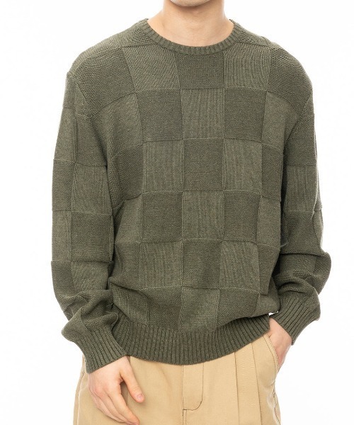 【セール】RVCA メンズ HI GRADE BORO CREW S セーター/ルーカブロックチェックニット(ニット/セーター)|RVCA(ルーカ)