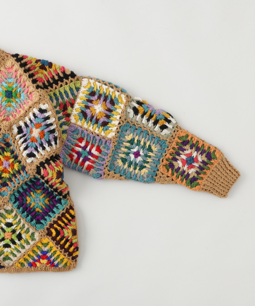 MacMahon Knitting Mills 】 +【Niche.】 Crochet Cardigan-Rhombus
