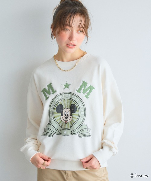 ディズニーワールド　トレーナー ビーズ刺繍 セール】【Disney/ディズニー】ミッキーマウス刺繍ワッペンデザイン