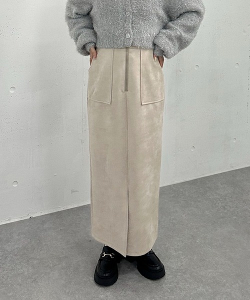 archives（アルシーヴ）の「F ZIP スウェードタイトスカート（スカート・レディース・アイボリー/ブルーグレー/グレイッシュベージュ・MEDIUM）」の2枚目の写真