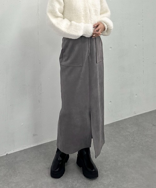 archives（アルシーヴ）の「F ZIP スウェードタイトスカート（スカート・レディース・アイボリー/ブルーグレー/グレイッシュベージュ・MEDIUM）」の3枚目の写真