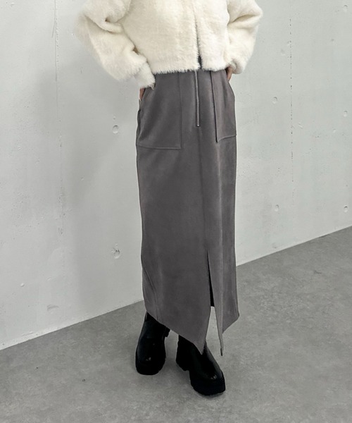 archives（アルシーヴ）の「F ZIP スウェードタイトスカート（スカート・レディース・アイボリー/ブルーグレー/グレイッシュベージュ・MEDIUM）」の4枚目の写真