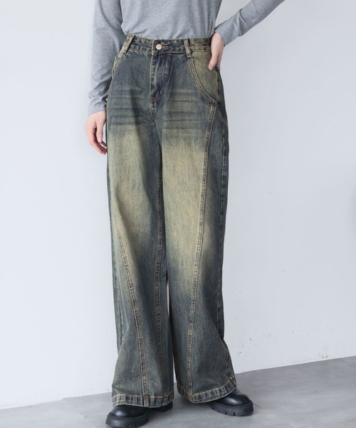 LOWO(ロワ)の「ヴィンテージライクワイドデニムパンツ(デニムパンツ・レディース・インディゴブルー/ブルー・S/M/L)」の1枚目の写真