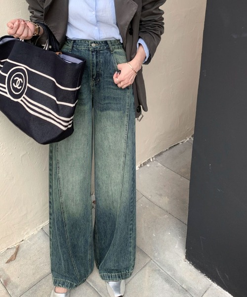 LOWO(ロワ)の「ヴィンテージライクワイドデニムパンツ(デニムパンツ・レディース・インディゴブルー/ブルー・S/M/L)」の9枚目の写真