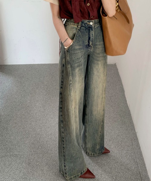 LOWO(ロワ)の「ヴィンテージライクワイドデニムパンツ(デニムパンツ・レディース・インディゴブルー/ブルー・S/M/L)」の6枚目の写真