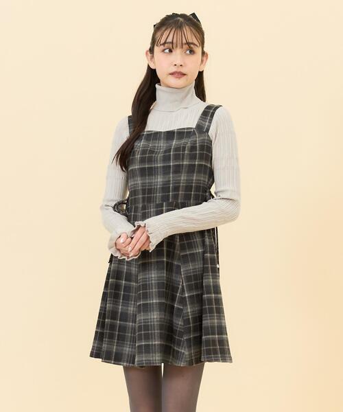 REDYAZEL（レディアゼル）の「【セットアップ可能】チェックサイドダブルリボンワンピース（ワンピース・レディース・グレー/キャメル/ネイビー・SMALL/MEDIUM）」の4枚目の写真