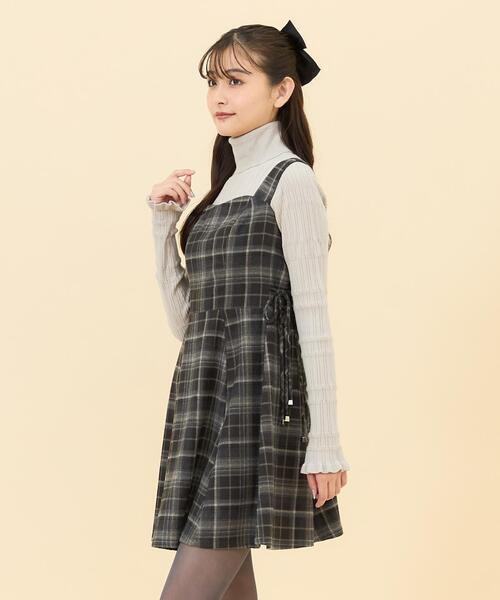 REDYAZEL（レディアゼル）の「【セットアップ可能】チェックサイドダブルリボンワンピース（ワンピース・レディース・グレー/キャメル/ネイビー・SMALL/MEDIUM）」の5枚目の写真