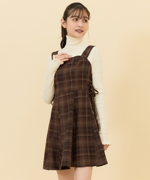 REDYAZEL（レディアゼル）の「【セットアップ可能】チェックサイドダブルリボンワンピース（ワンピース・レディース・グレー/キャメル/ネイビー・SMALL/MEDIUM）」の3枚目の写真
