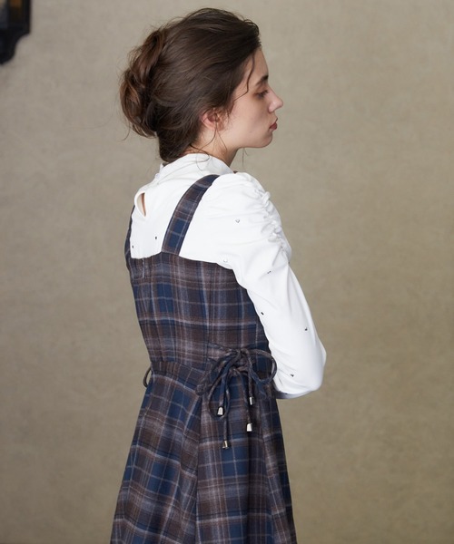 REDYAZEL（レディアゼル）の「【セットアップ可能】チェックサイドダブルリボンワンピース（ワンピース・レディース・グレー/キャメル/ネイビー・SMALL/MEDIUM）」の15枚目の写真