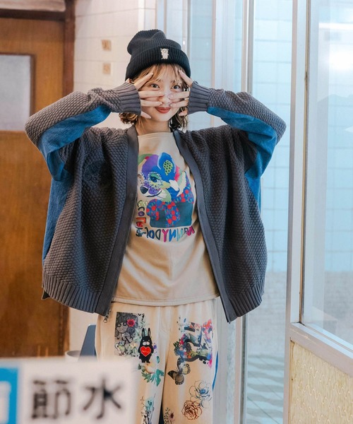 【セール】143686：スカラーマーク刺繍入り ニット×デニムカーディガン（スウェット）｜ScoLar（スカラー）