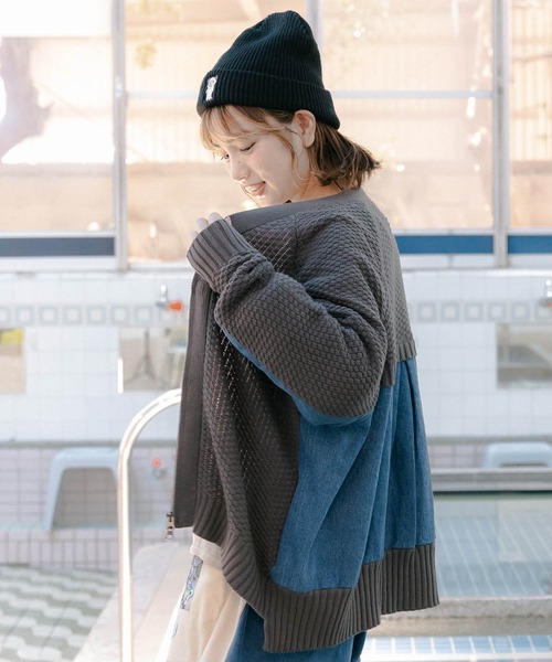 【セール】143686：スカラーマーク刺繍入り ニット×デニムカーディガン（スウェット）｜ScoLar（スカラー）