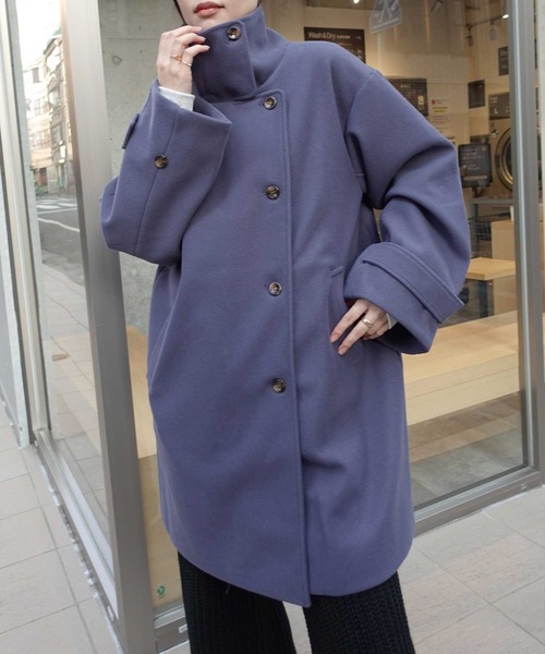 CORNERS（コーナーズ）の「スタンドカラーボリューム袖コート（ステンカラーコート・レディース・ブラック/ベージュ/モカ/アイボリー/ブルー・M/L）」の5枚目の写真