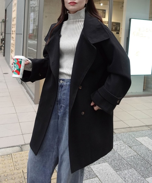 CORNERS（コーナーズ）の「スタンドカラーボリューム袖コート（ステンカラーコート・レディース・ブラック/ベージュ/モカ/アイボリー/ブルー・M/L）」の2枚目の写真