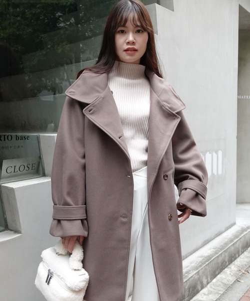 CORNERS（コーナーズ）の「スタンドカラーボリューム袖コート（ステンカラーコート・レディース・ブラック/ベージュ/モカ/アイボリー/ブルー・M/L）」の13枚目の写真