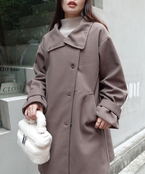 CORNERS（コーナーズ）の「スタンドカラーボリューム袖コート（ステンカラーコート・レディース・ブラック/ベージュ/モカ/アイボリー/ブルー・M/L）」の14枚目の写真