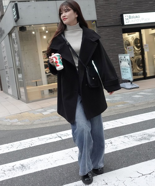 CORNERS（コーナーズ）の「スタンドカラーボリューム袖コート（ステンカラーコート・レディース・ブラック/ベージュ/モカ/アイボリー/ブルー・M/L）」の16枚目の写真