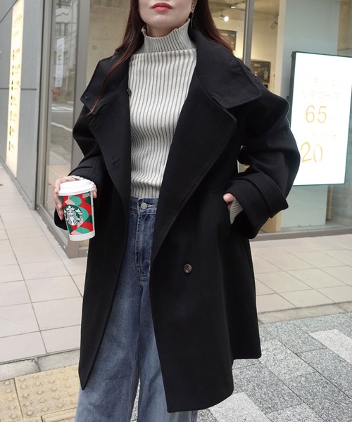 CORNERS（コーナーズ）の「スタンドカラーボリューム袖コート（ステンカラーコート・レディース・ブラック/ベージュ/モカ/アイボリー/ブルー・M/L）」の17枚目の写真