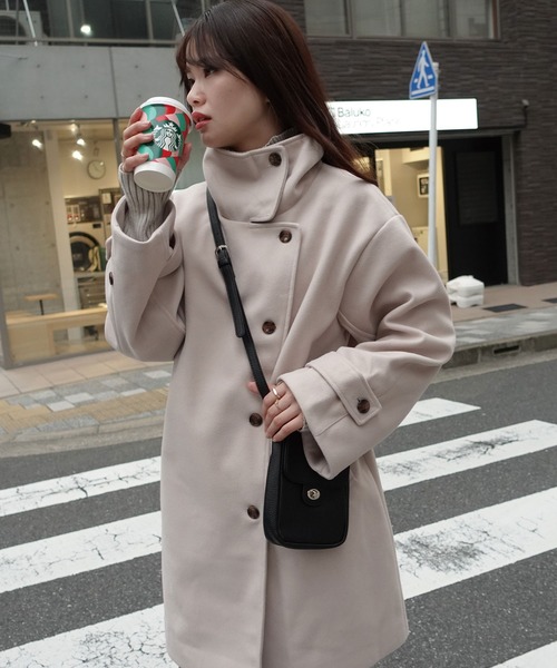 CORNERS（コーナーズ）の「スタンドカラーボリューム袖コート（ステンカラーコート・レディース・ブラック/ベージュ/モカ/アイボリー/ブルー・M/L）」の19枚目の写真