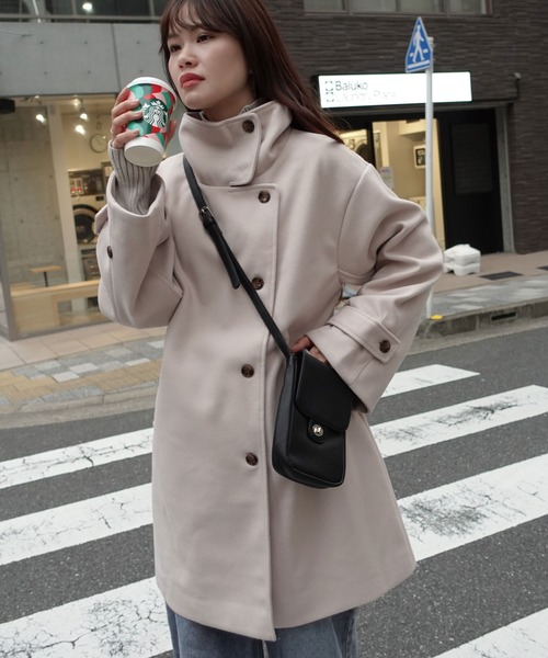 CORNERS（コーナーズ）の「スタンドカラーボリューム袖コート（ステンカラーコート・レディース・ブラック/ベージュ/モカ/アイボリー/ブルー・M/L）」の20枚目の写真