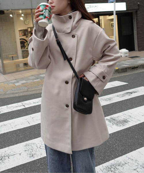 CORNERS（コーナーズ）の「スタンドカラーボリューム袖コート（ステンカラーコート・レディース・ブラック/ベージュ/モカ/アイボリー/ブルー・M/L）」の21枚目の写真