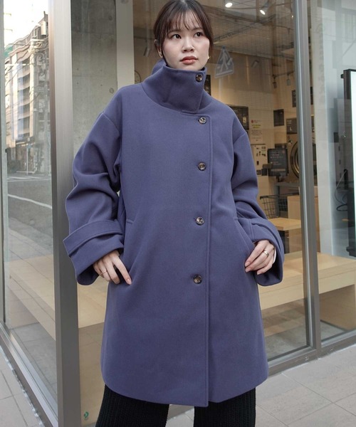 CORNERS（コーナーズ）の「スタンドカラーボリューム袖コート（ステンカラーコート・レディース・ブラック/ベージュ/モカ/アイボリー/ブルー・M/L）」の22枚目の写真